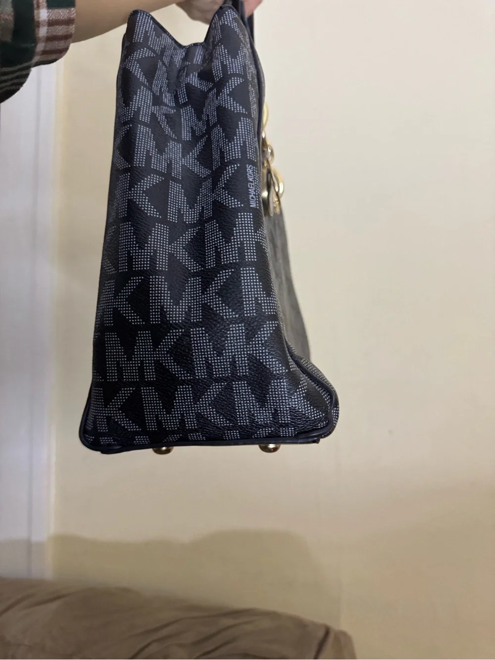 Michael Kors Black MK Signature Satchel with Gold Hardware
